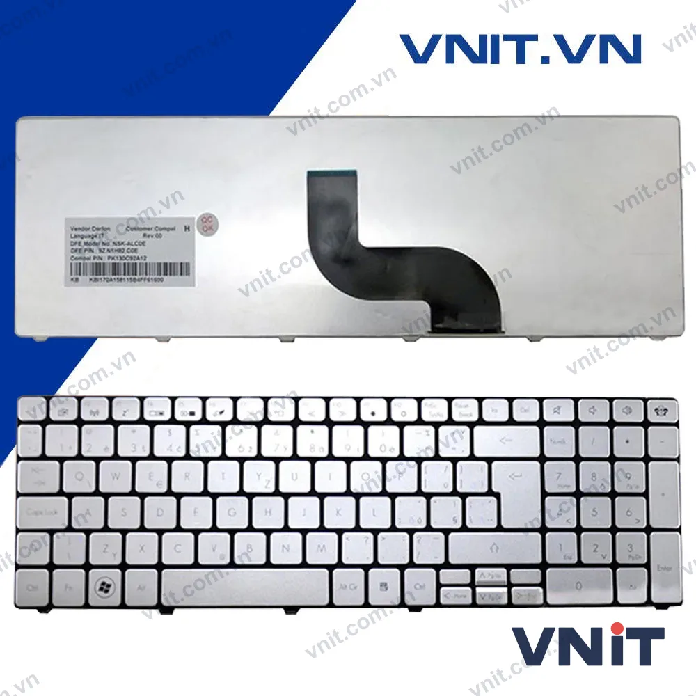 Bàn phím Acer Aspire 5738, 5810, 5536, GATEWAY NV59C, NV53, NV55, NV73, E1-521, E1-531, E1-571 Màu Bạc