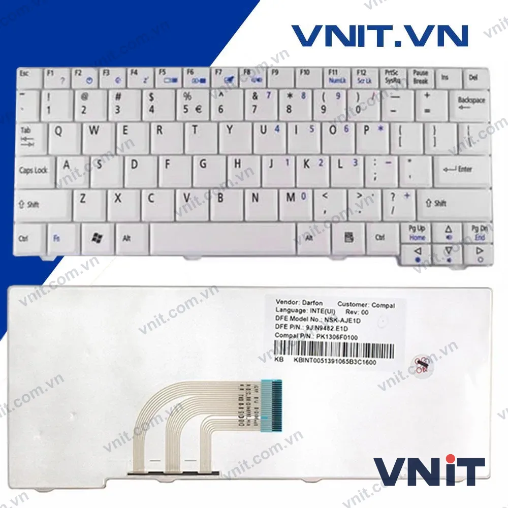 Bàn phím Acer One A110, A150, D150, D250, KAV60 Màu Trắng
