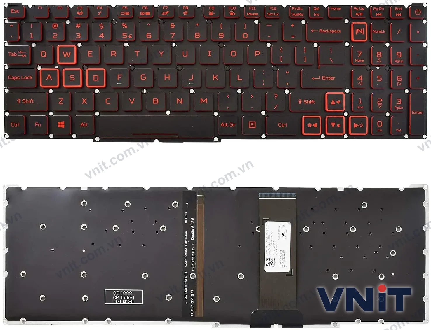 Bàn phím Dùng cho Acer AN515-56,AN515-57,AN517-41,AN517-54,PH315-54 (Màu Đen Đỏ+Có Đèn) Có nút nguồn
