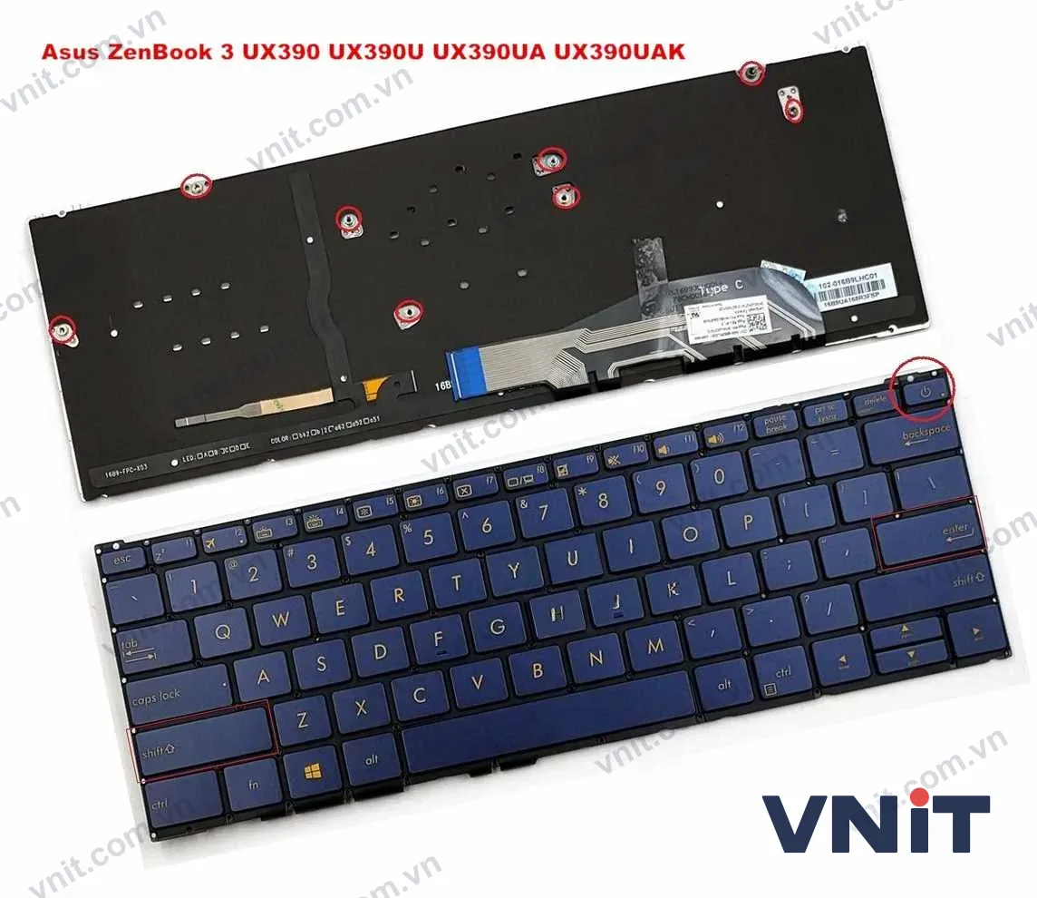 Bàn phím Dùng cho Asus UX390U,UX390UA,UX390UA-DH51,UX390UAK (Màu Xanh) Có Đèn