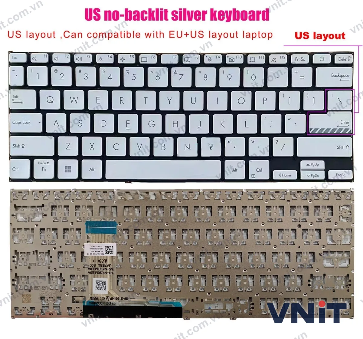Bàn phím Dùng cho Asus X1402,X1402Z,X1402ZA,X1403,X1403Z,X1403ZA,A1404,A1404ZA,A1404VA,B1402 (Màu Bạc)
