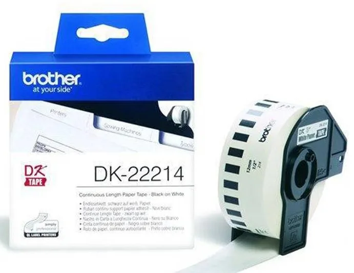 Mực in Nhãn giấy Brother DK-22214, Black on White, khổ 12mm x 30m