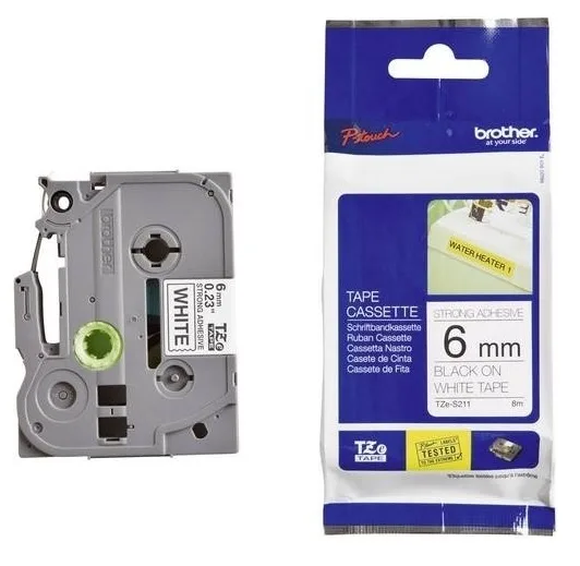 Nhãn in Brother TZE-S211, Black on White, 6mm x 8m