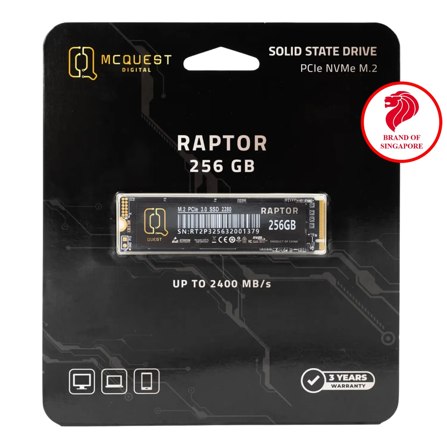SSD McQuest Raptor 256GB NVMe PCIe Gen3 M.2