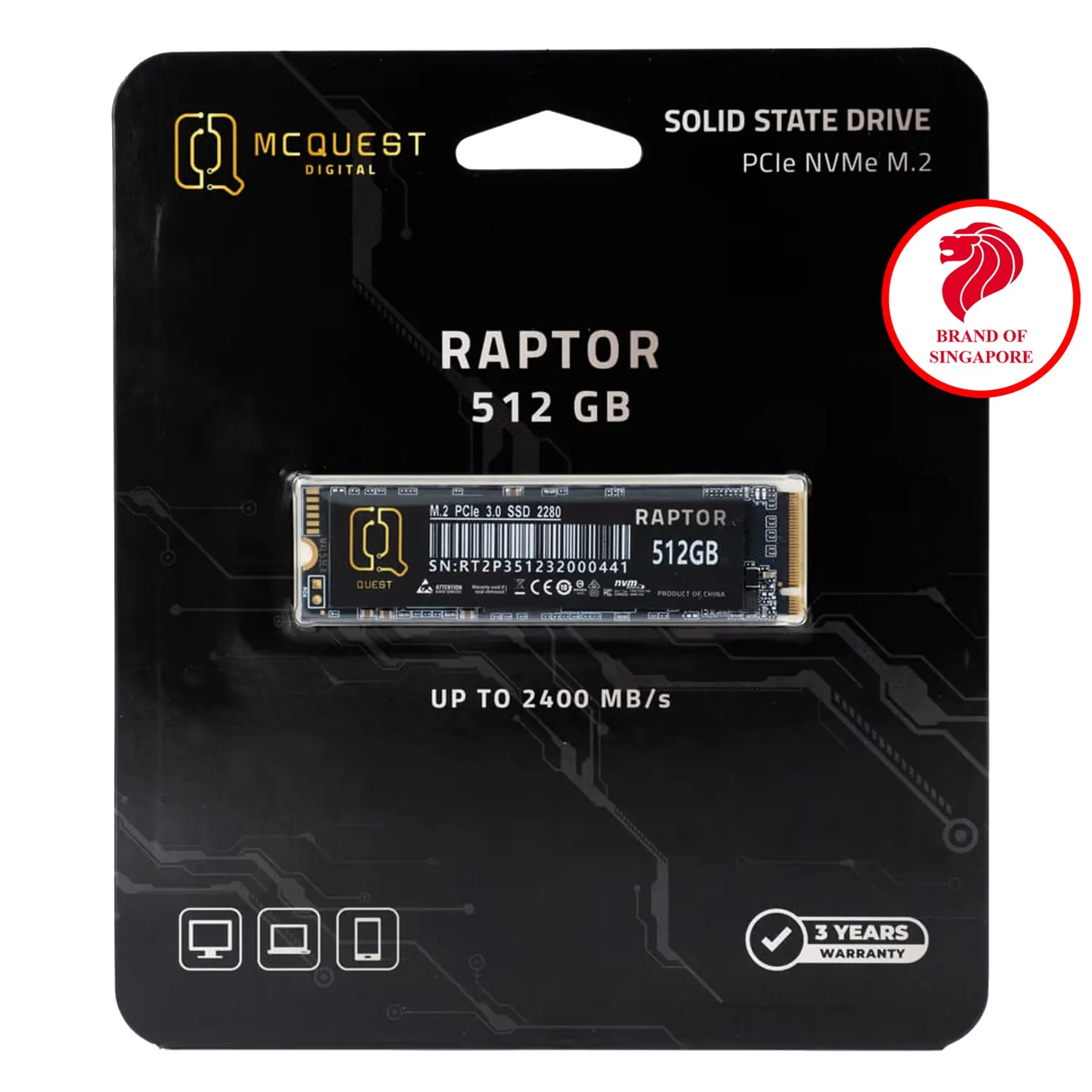 SSD McQuest Raptor 512GB NVMe PCIe Gen3 M.2